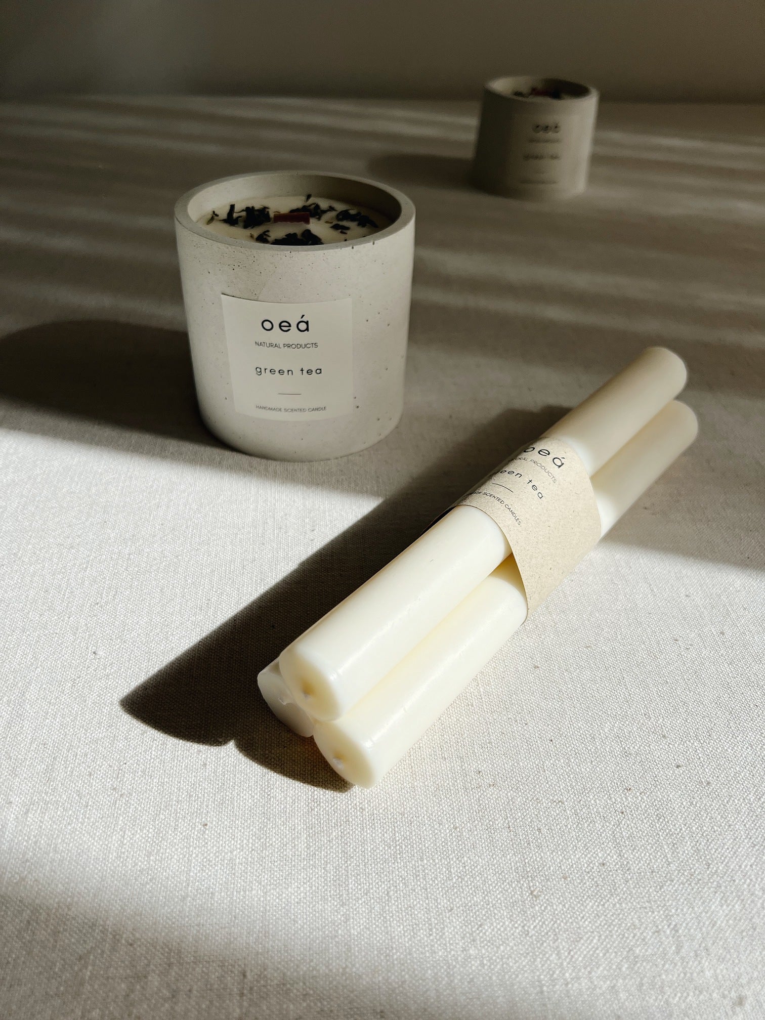 Candles 'green tea' made of natural wax with lemongrass essential oil (3 pieces)