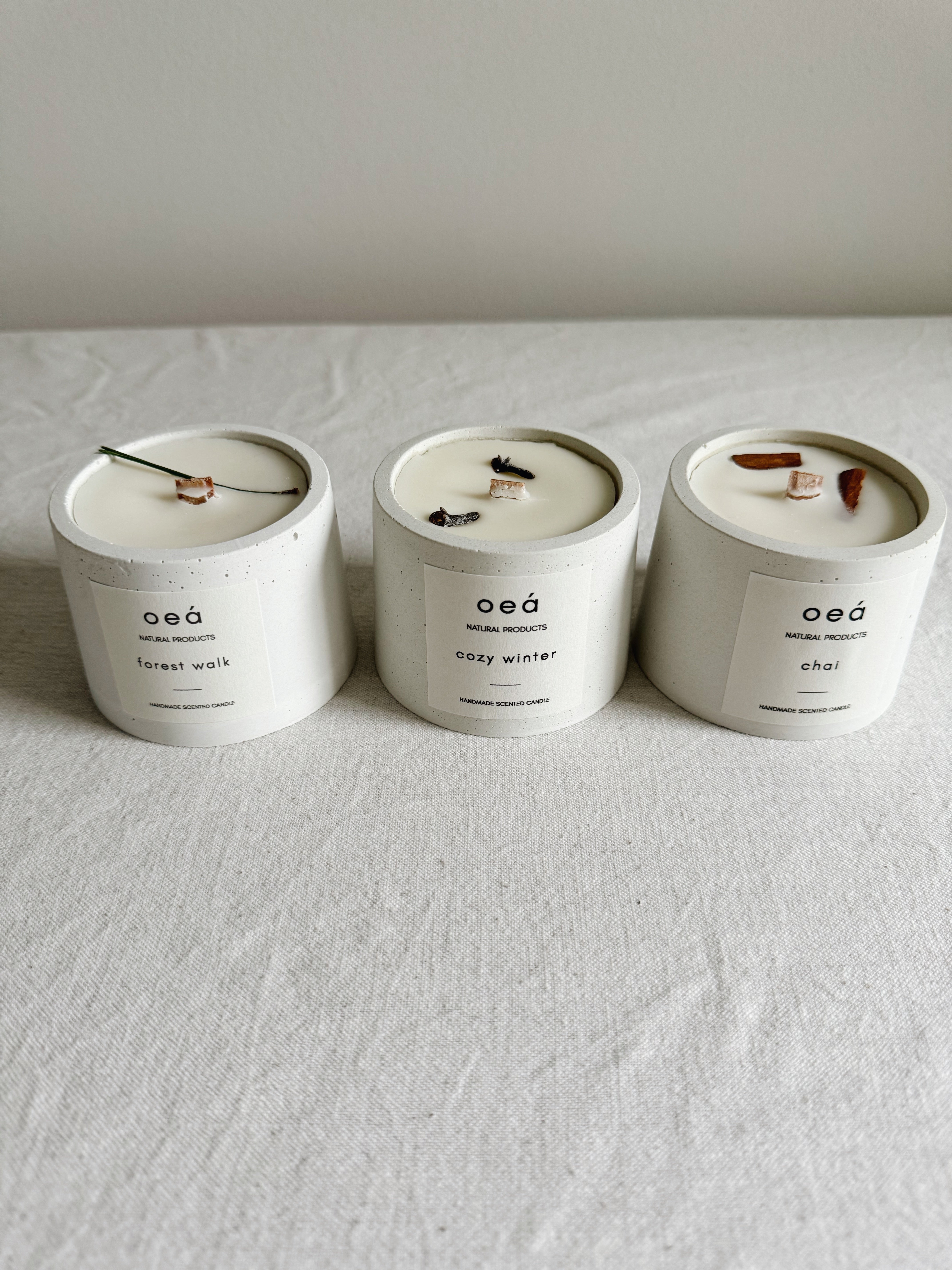 oeá winter candle set 'chai', 'cozy winter' & 'forest walk'