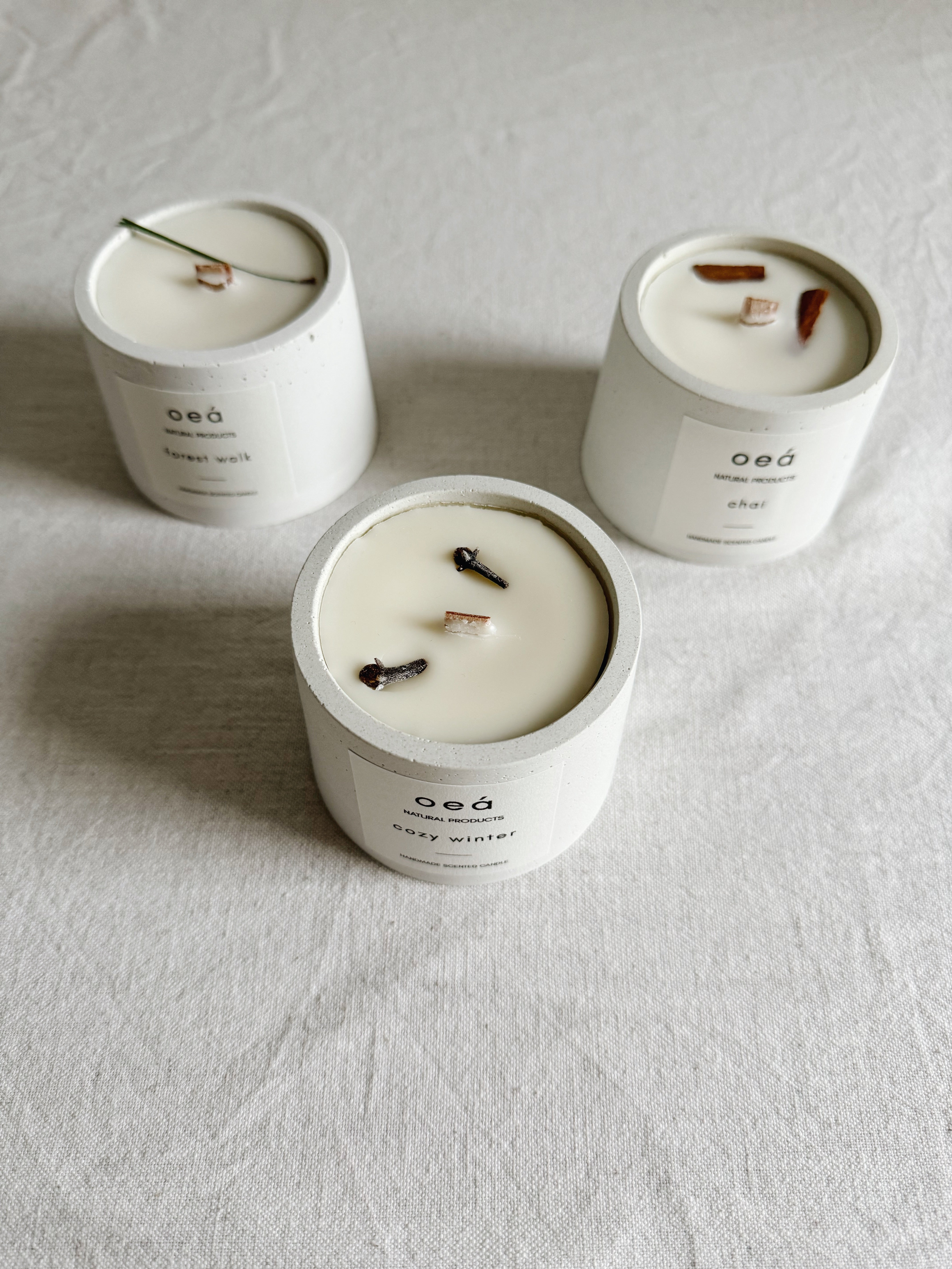 oeá winter candle set 'chai', 'cozy winter' & 'forest walk'