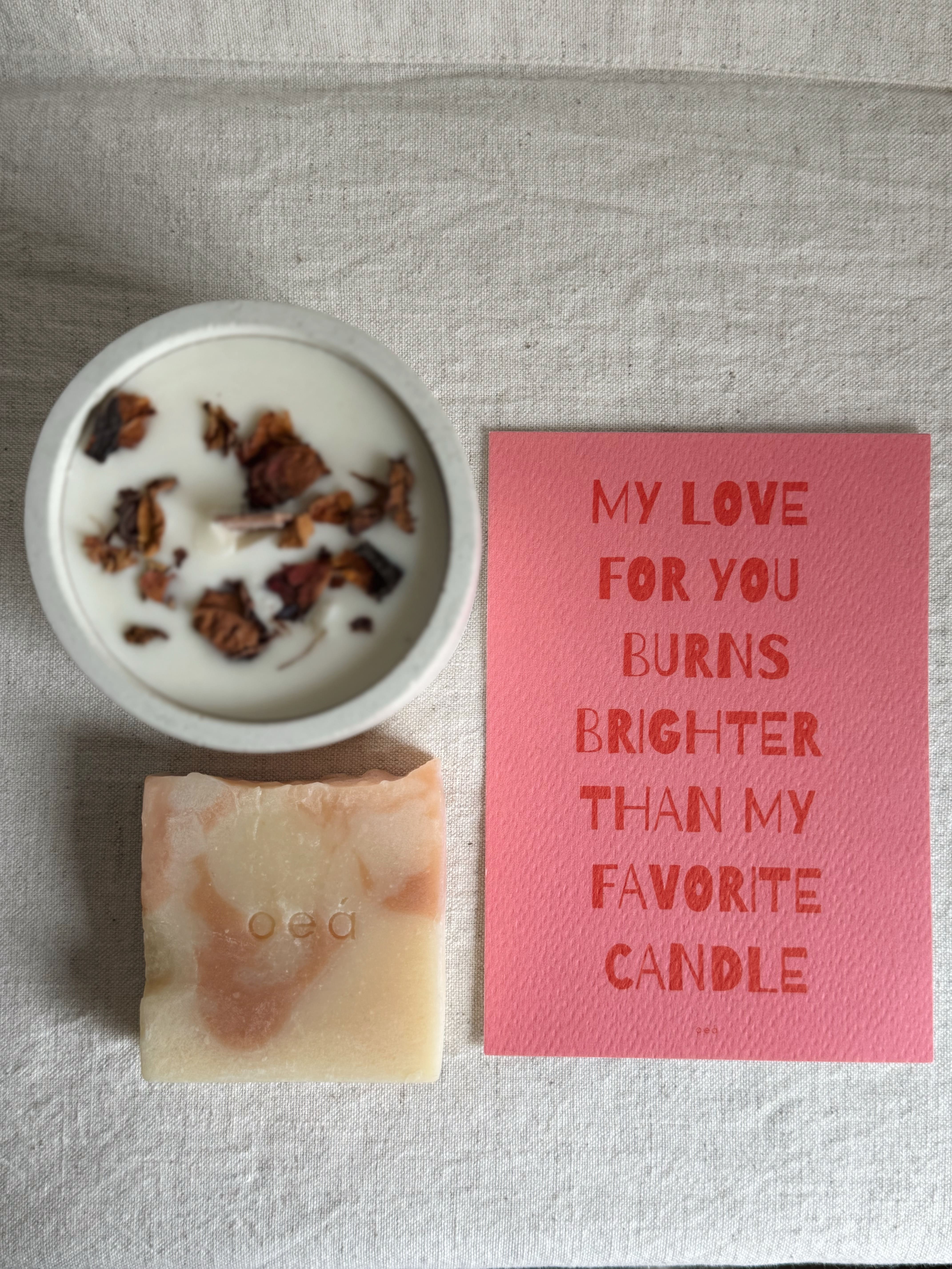 Love burns like a candle greeting card – perfect for special messages